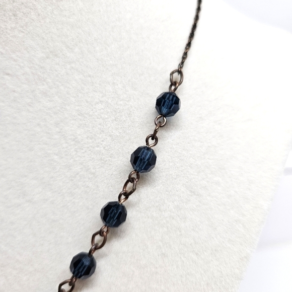 VINTAGE 1928 Copper and Blue Beaded Dainty Necklace Signed - Picture 3 of 4